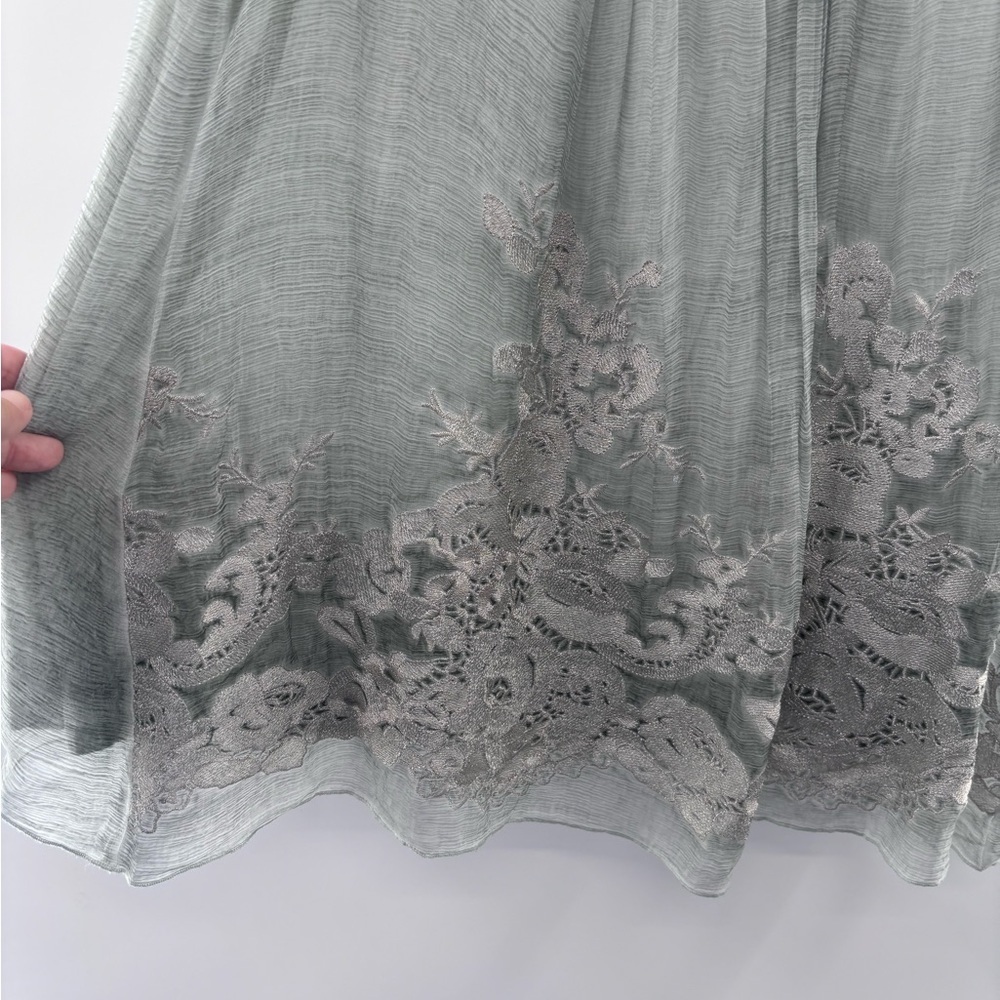 Soft Surroundings Moss Green Sheer Silk Overlay Embroidered Trim Tank Top XLP - Picture 5 of 7